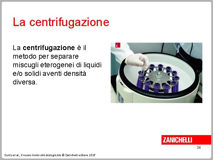La centrifugazione è il metodo per separare miscugli eterogenei di liquidi e/o solidi aventi