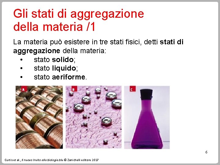 Gli stati di aggregazione della materia /1 La materia può esistere in tre stati