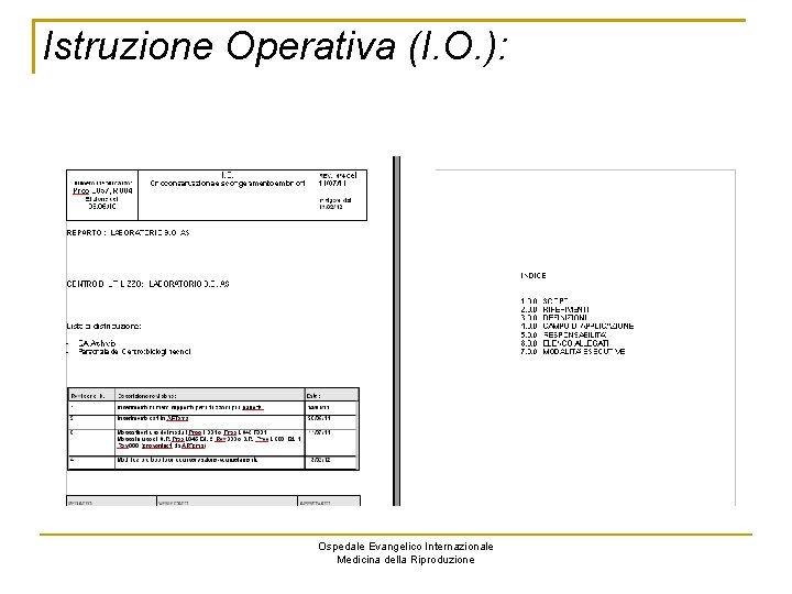 Istruzione Operativa (I. O. ): Ospedale Evangelico Internazionale Medicina della Riproduzione 