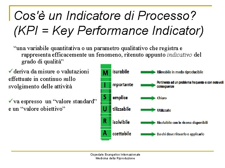 Cos'è un Indicatore di Processo? (KPI = Key Performance Indicator) “una variabile quantitativa o