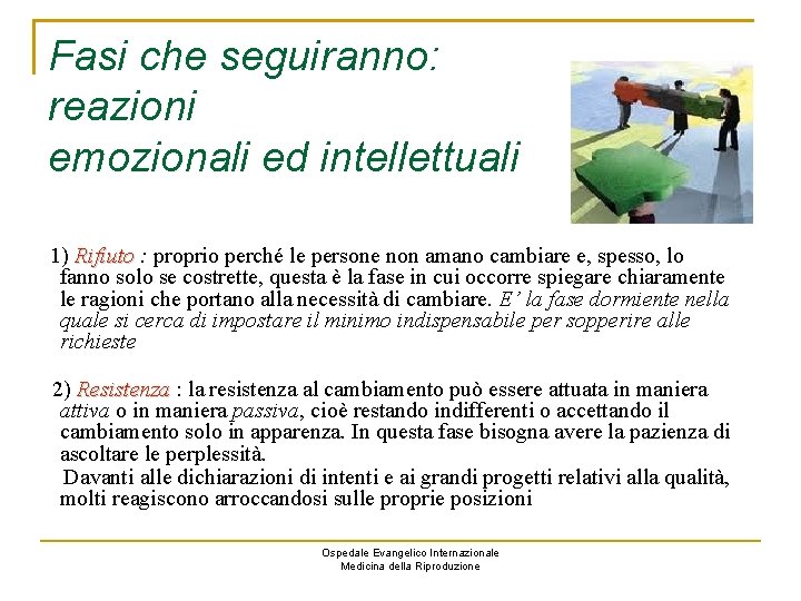 Fasi che seguiranno: reazioni emozionali ed intellettuali 1) Rifiuto : proprio perché le persone