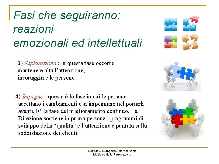 Fasi che seguiranno: reazioni emozionali ed intellettuali 3) Esplorazione : in questa fase occorre