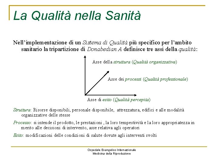 La Qualità nella Sanità Nell’implementazione di un Sistema di Qualità più specifico per l’ambito