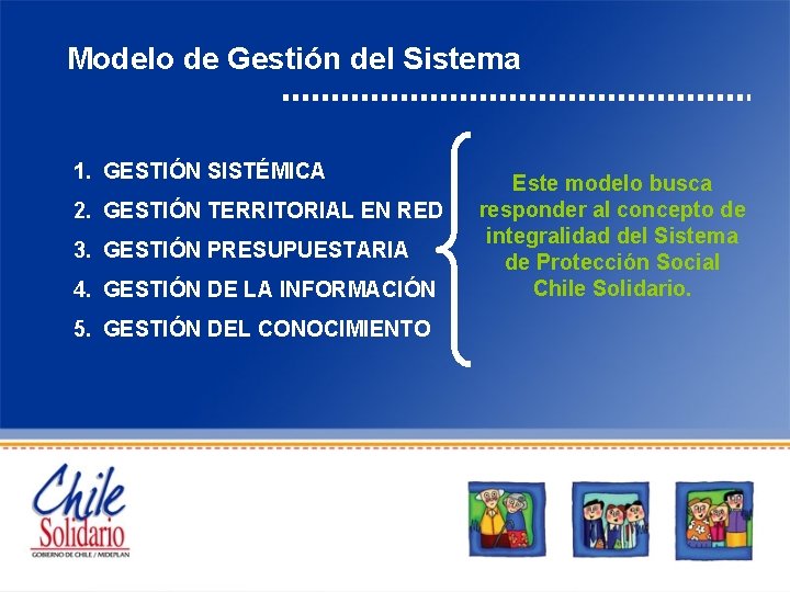 Modelo de Gestión del Sistema 1. GESTIÓN SISTÉMICA 2. GESTIÓN TERRITORIAL EN RED 3.