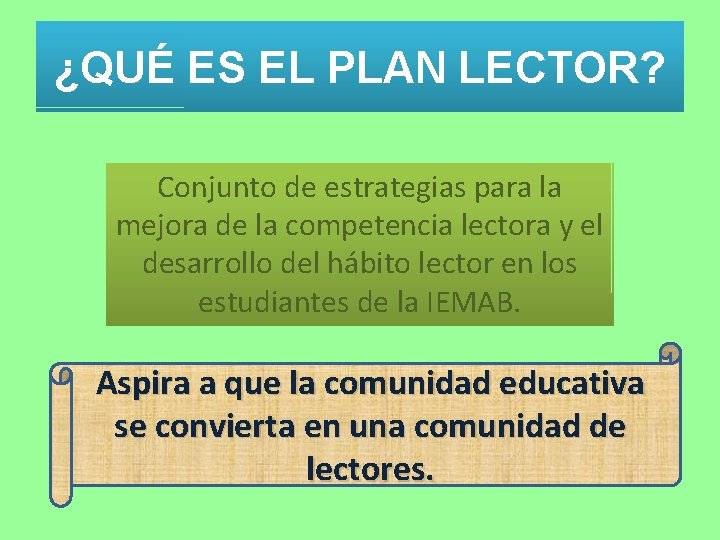 ¿QUÉ ES EL PLAN LECTOR? Conjunto de estrategias para la mejora de la competencia ¿QUÉ ES EL PLAN LECTOR? Conjunto de estrategias para la mejora de la competencia