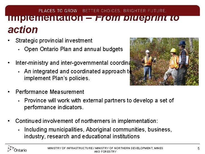 Implementation – From blueprint to action • Strategic provincial investment • Open Ontario Plan