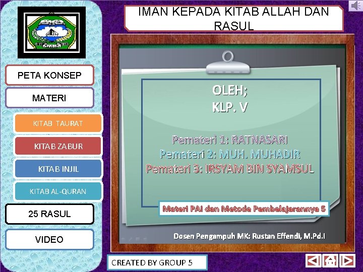 IMAN KEPADA KITAB ALLAH DAN RASUL PETA KONSEP OLEH; KLP. V MATERI KITAB TAURAT