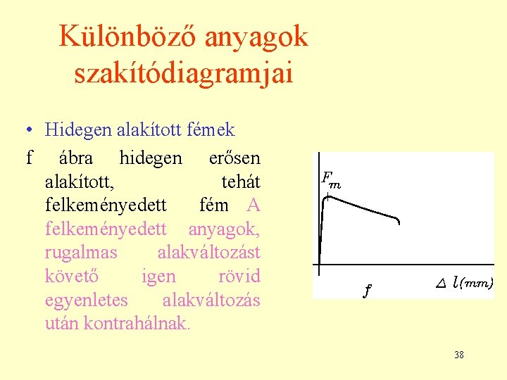 Különböző anyagok szakítódiagramjai • Hidegen alakított fémek f ábra hidegen erősen alakított, tehát felkeményedett