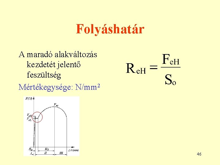 Folyáshatár A maradó alakváltozás kezdetét jelentő feszültség Mértékegysége: N/mm 2 46 