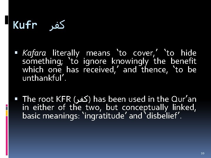 Kufr ﻛﻔﺮ Kafara literally means ‘to cover, ’ ‘to hide something; ‘to ignore knowingly