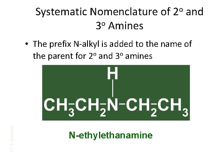 Systematic Nomenclature of 2 o and 3 o Amines 15. 1 Amines • The