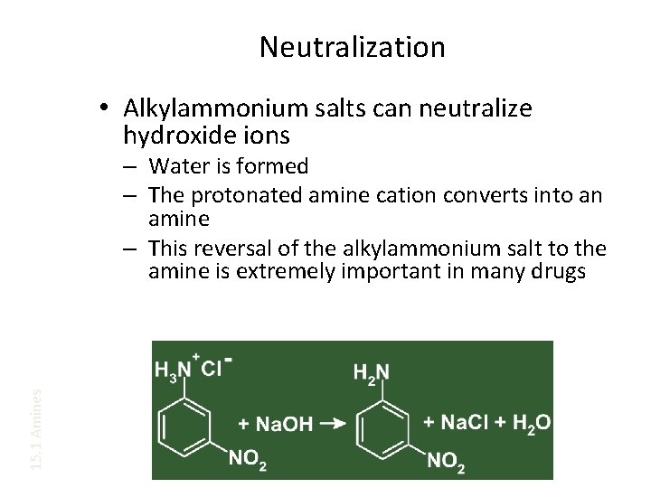 Neutralization • Alkylammonium salts can neutralize hydroxide ions 15. 1 Amines – Water is