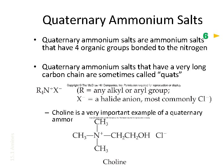 Quaternary Ammonium Salts • Quaternary ammonium salts are ammonium salts 6 that have 4