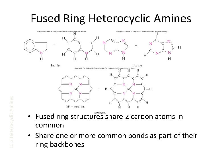 15. 2 Heterocyclic Amines Fused Ring Heterocyclic Amines • Fused ring structures share 2
