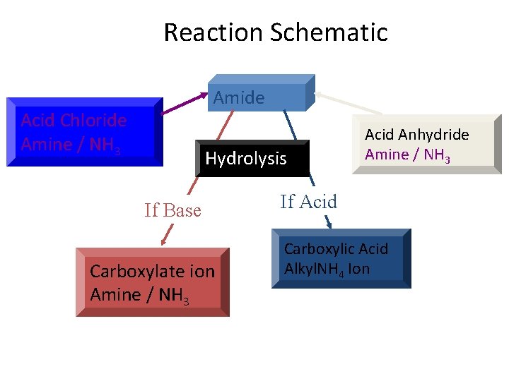 Reaction Schematic Amide Acid Chloride Amine / NH 3 Hydrolysis If Base Carboxylate ion