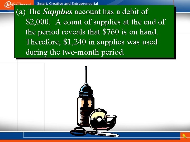 (a) The Supplies account has a debit of $2, 000. A count of supplies