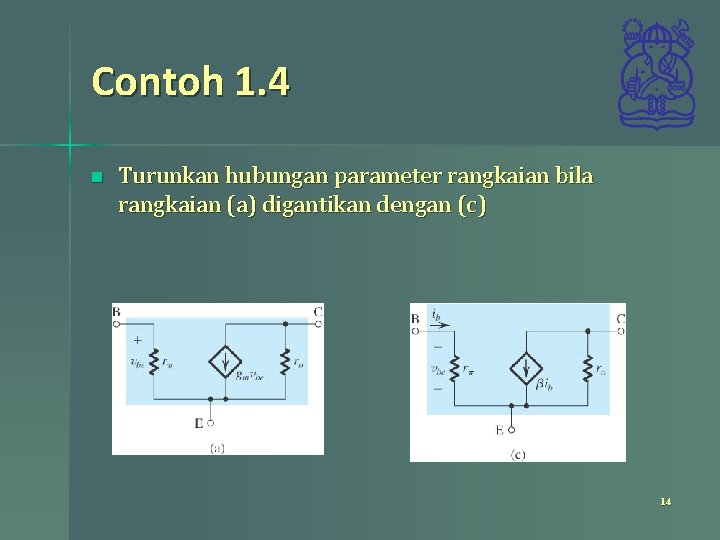 Contoh 1. 4 n Turunkan hubungan parameter rangkaian bila rangkaian (a) digantikan dengan (c)