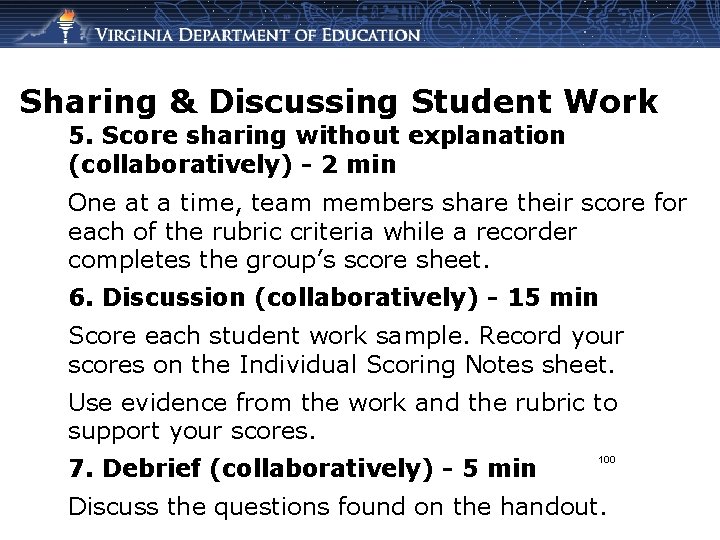 Sharing & Discussing Student Work 5. Score sharing without explanation (collaboratively) - 2 min