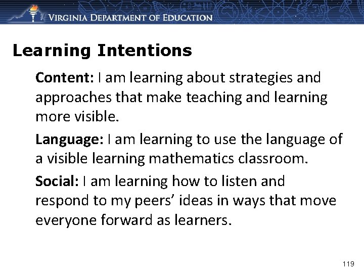 Learning Intentions Content: I am learning about strategies and approaches that make teaching and