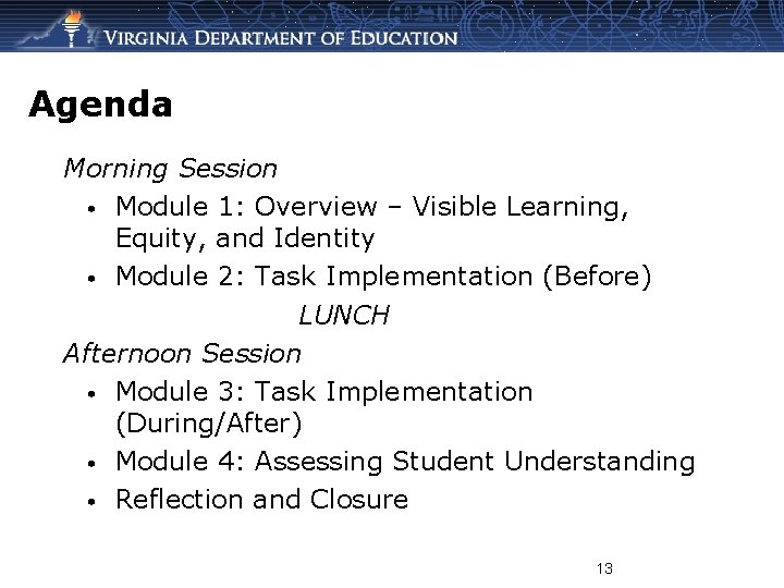 Agenda Morning Session • Module 1: Overview – Visible Learning, Equity, and Identity •