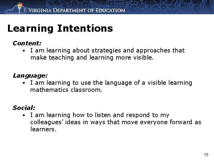Learning Intentions Content: • I am learning about strategies and approaches that make teaching