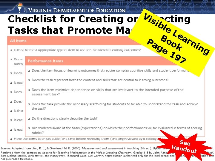 Vi Checklist for Creating or Selecting sib le Tasks that Promote Mastery Le Pa