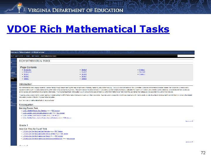 VDOE Rich Mathematical Tasks 72 