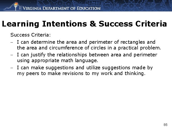 Learning Intentions & Success Criteria: – I can determine the area and perimeter of
