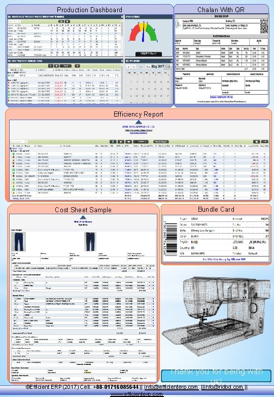 Production Dashboard Chalan With QR Efficiency Report Cost Sheet Sample Bundle Card Thank you