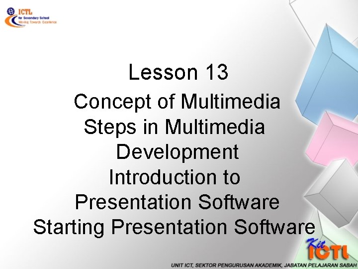 Lesson 13 Concept of Multimedia Steps in Multimedia Development Introduction to Presentation Software Starting