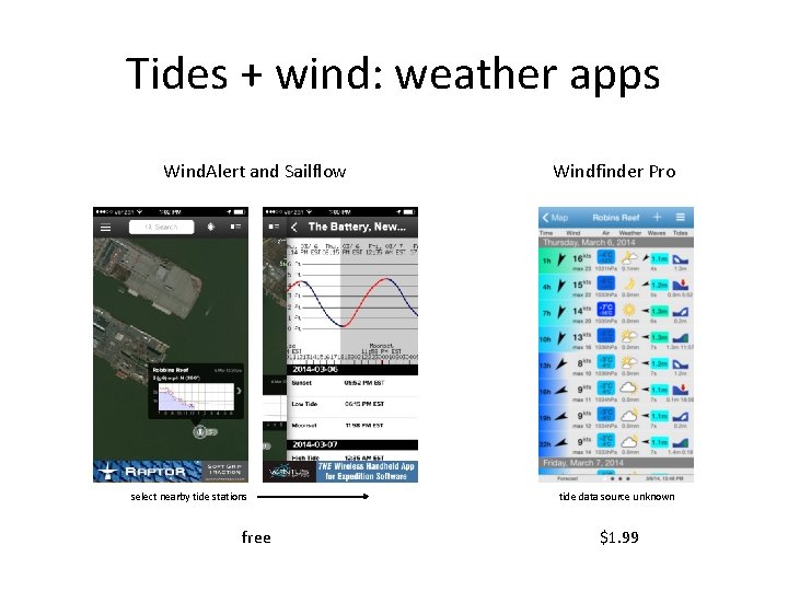 Tides + wind: weather apps Wind. Alert and Sailflow select nearby tide stations free