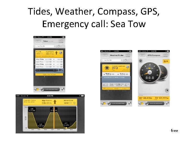 Tides, Weather, Compass, GPS, Emergency call: Sea Tow free 