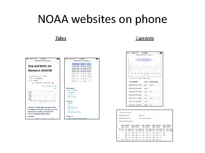 NOAA websites on phone Tides Currents 