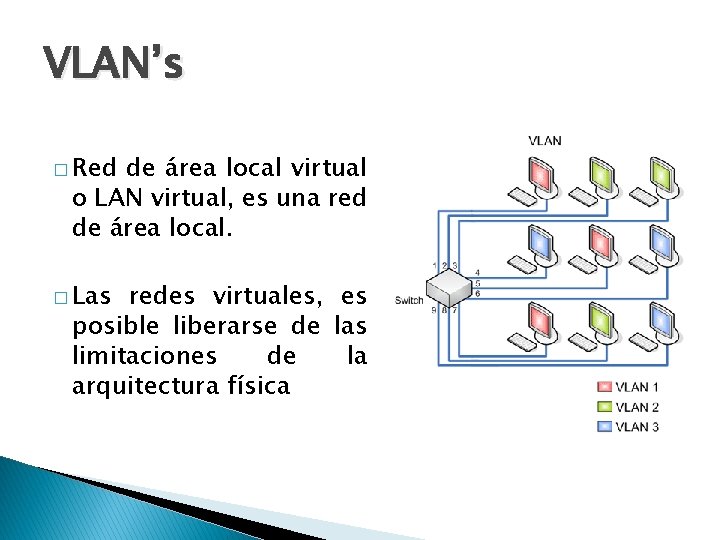 VLAN’s � Red de área local virtual o LAN virtual, es una red de