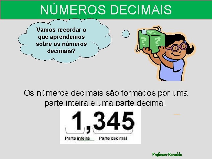 NÚMEROS DECIMAIS Vamos recordar o que aprendemos sobre os números decimais? Os números decimais