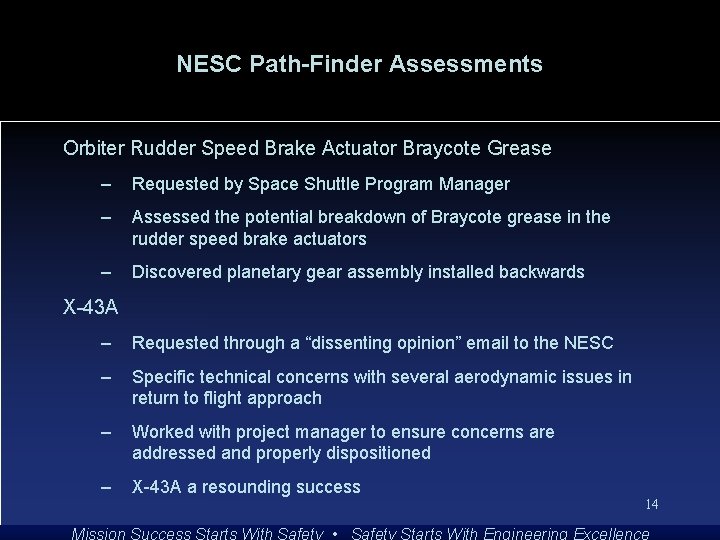 NESC Path-Finder Assessments Orbiter Rudder Speed Brake Actuator Braycote Grease – Requested by Space