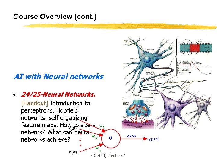 Course Overview (cont. ) AI with Neural networks • 24/25 -Neural Networks. [Handout] Introduction