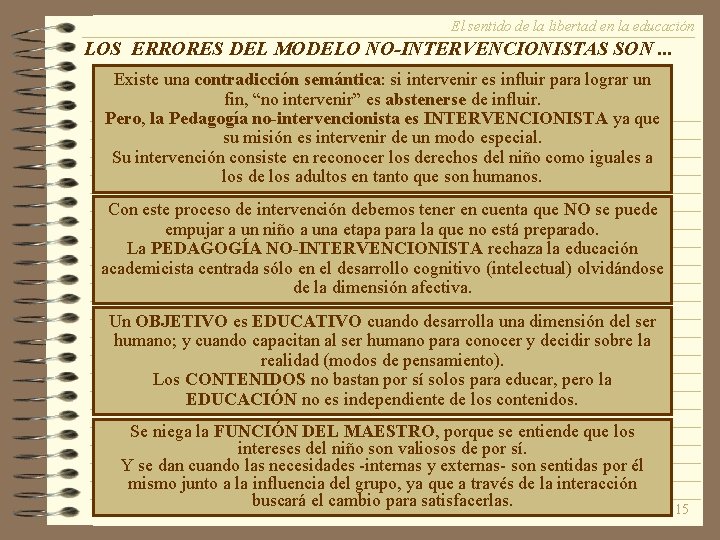 El sentido de la libertad en la educación LOS ERRORES DEL MODELO NO-INTERVENCIONISTAS SON.