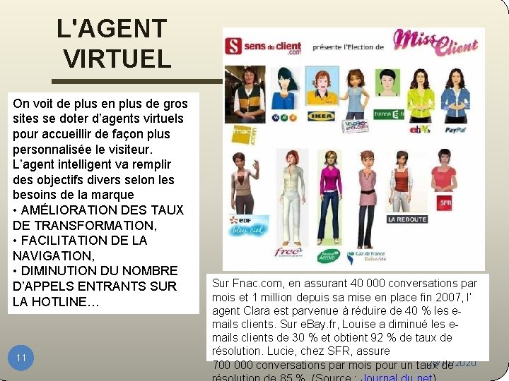 L'AGENT VIRTUEL On voit de plus en plus de gros sites se doter d’agents