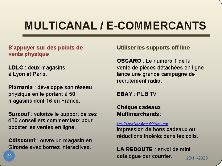 MULTICANAL / E-COMMERCANTS S’appuyer sur des points de vente physique Utiliser les supports off