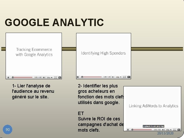 GOOGLE ANALYTIC 1 - Lier l'analyse de l'audience au revenu généré sur le site.