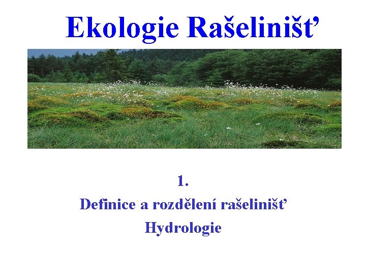 Ekologie Rašelinišť 1. Definice a rozdělení rašelinišť Hydrologie 