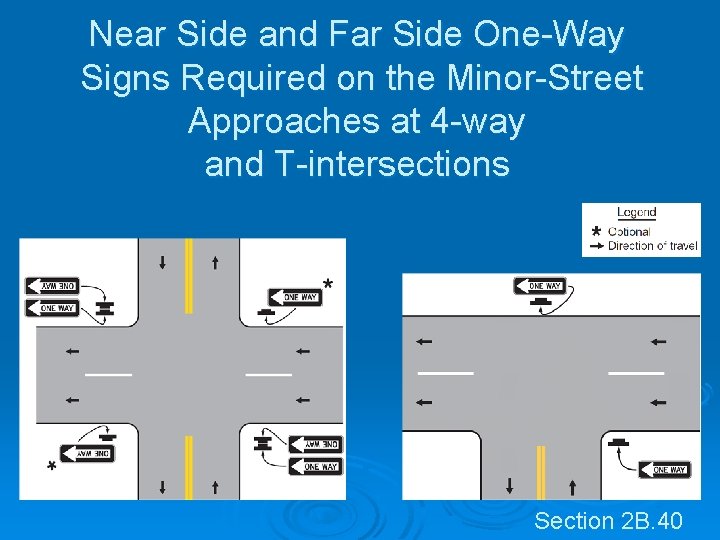 Near Side and Far Side One-Way Signs Required on the Minor-Street Approaches at 4 Near Side and Far Side One-Way Signs Required on the Minor-Street Approaches at 4