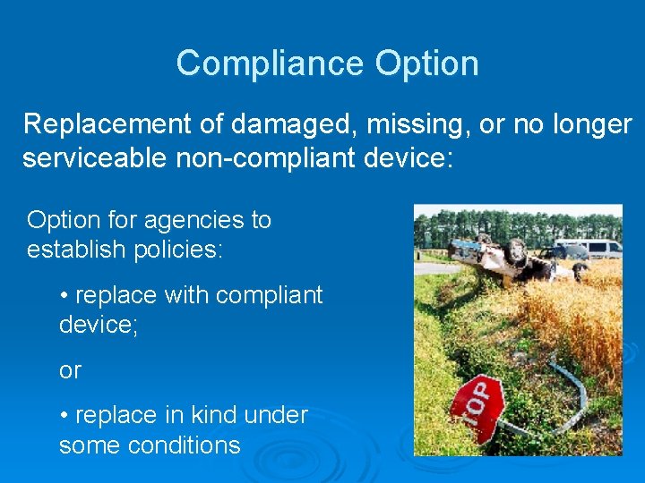 Compliance Option Replacement of damaged, missing, or no longer serviceable non-compliant device: Option for Compliance Option Replacement of damaged, missing, or no longer serviceable non-compliant device: Option for