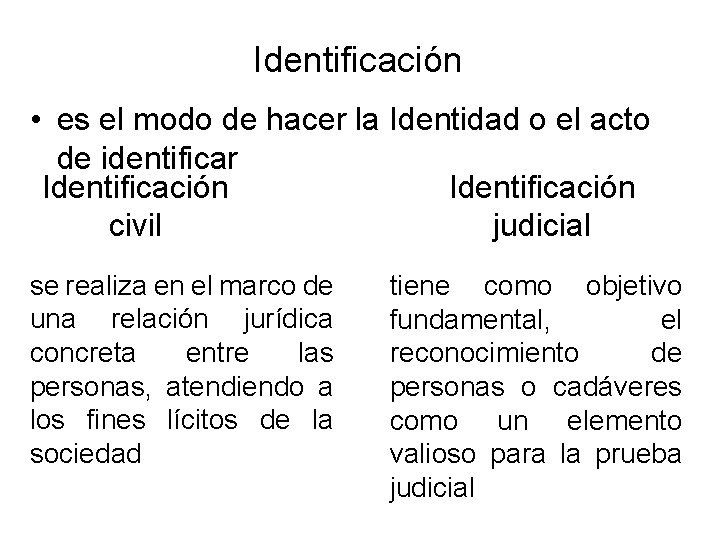 Identificación • es el modo de hacer la Identidad o el acto de identificar