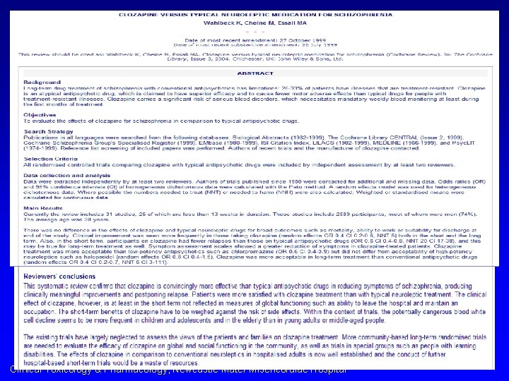 Clinical Toxicology & Pharmacology, Newcastle Mater Misericordiae Hospital 