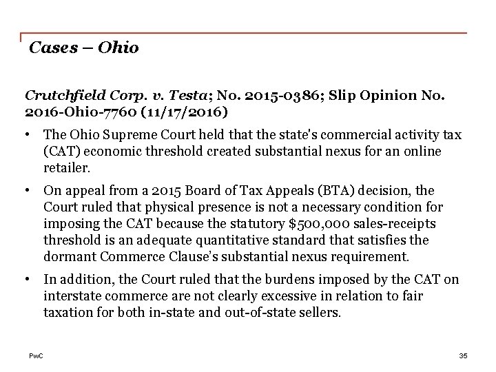 Cases – Ohio Crutchfield Corp. v. Testa; No. 2015 -0386; Slip Opinion No. 2016