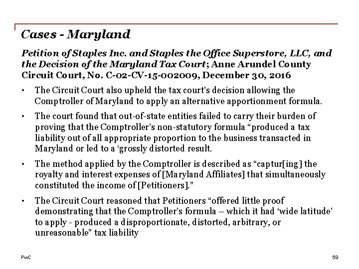 Cases - Maryland Petition of Staples Inc. and Staples the Office Superstore, LLC, and