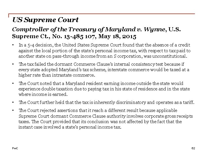 US Supreme Court Comptroller of the Treasury of Maryland v. Wynne, U. S. Supreme