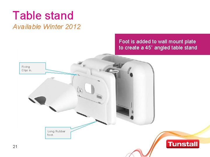 Table stand Available Winter 2012 Foot is added to wall mount plate to create